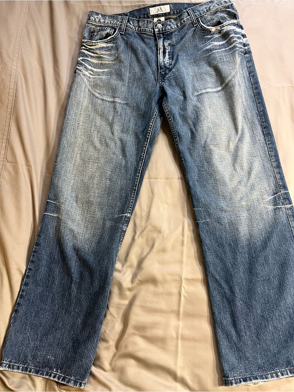 Armani Exchange Men's Washed Blue Straight Jeans